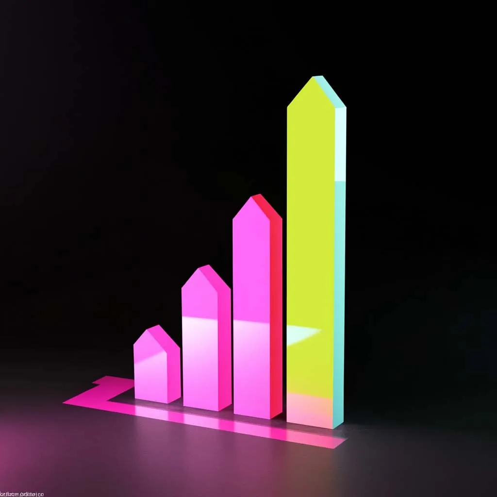 Diagramme à barres 3D montrant des indicateurs de croissance en hausse