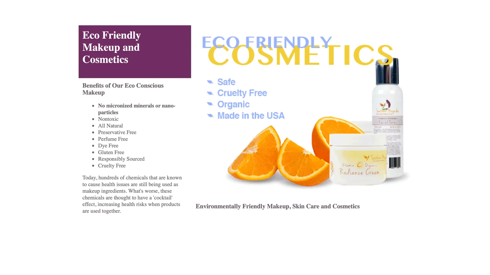 SMM Cosmetics landing page: Eco Friendly Makeup