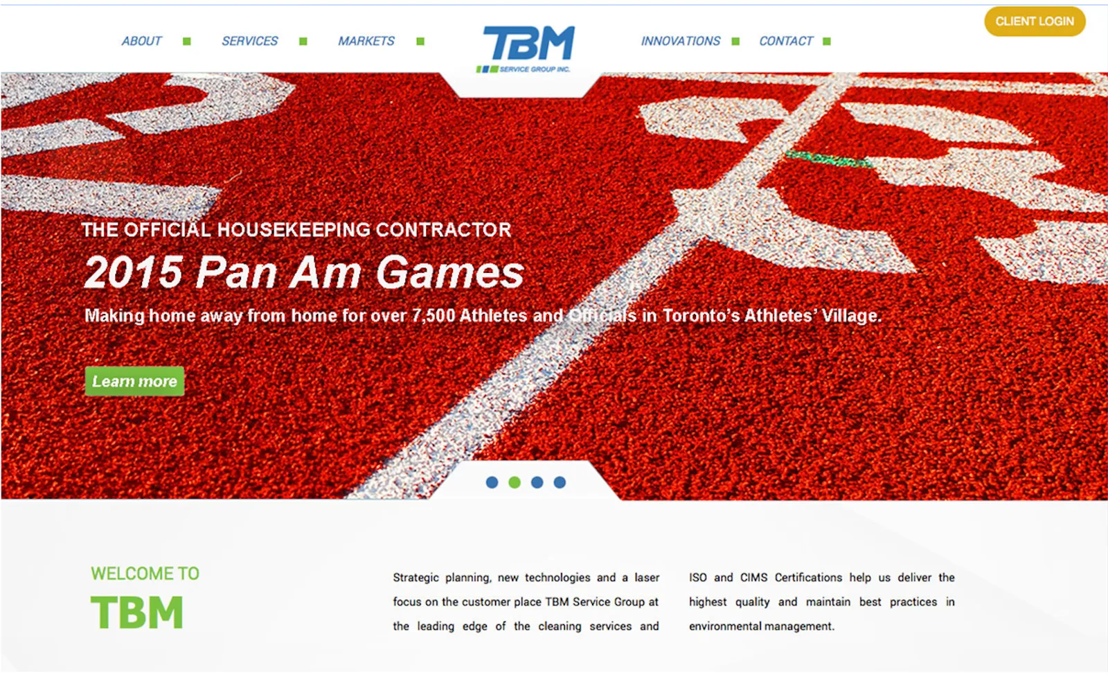 Page d'accueil du site web de TBM Service Group